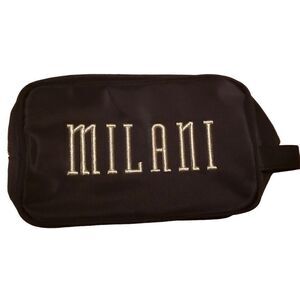 Milani Cosmetics Makeup Travel Storage Bag Womens Boho Casual Black Zipper Case